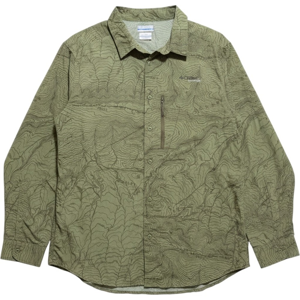 Columbia Titanium Shirt Mens XXL Green Topographic Map Long Sleeve Hiking Button